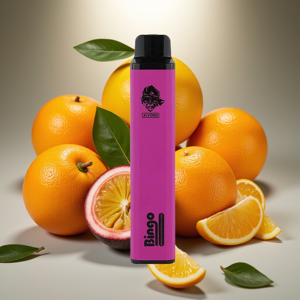 Aivono AIM BINGO 4000 Puffs Kompakts Izmērs 21×123mm Apelsīna Marakuja Gvajava