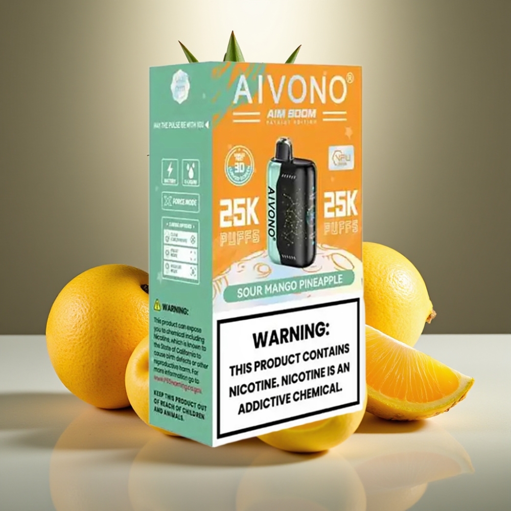 Aivono AIM BOOM Skābo Mango Ananāsu 25000 Puffs 28ml E-Liquid 650mAh Battery
