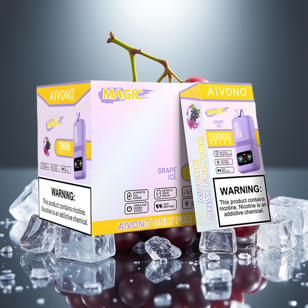 Aivono AIM MAGIC 20000 Puffs Disposable Vape Vīnogu Ledus ar LCD displeju un Type-C uzlādi