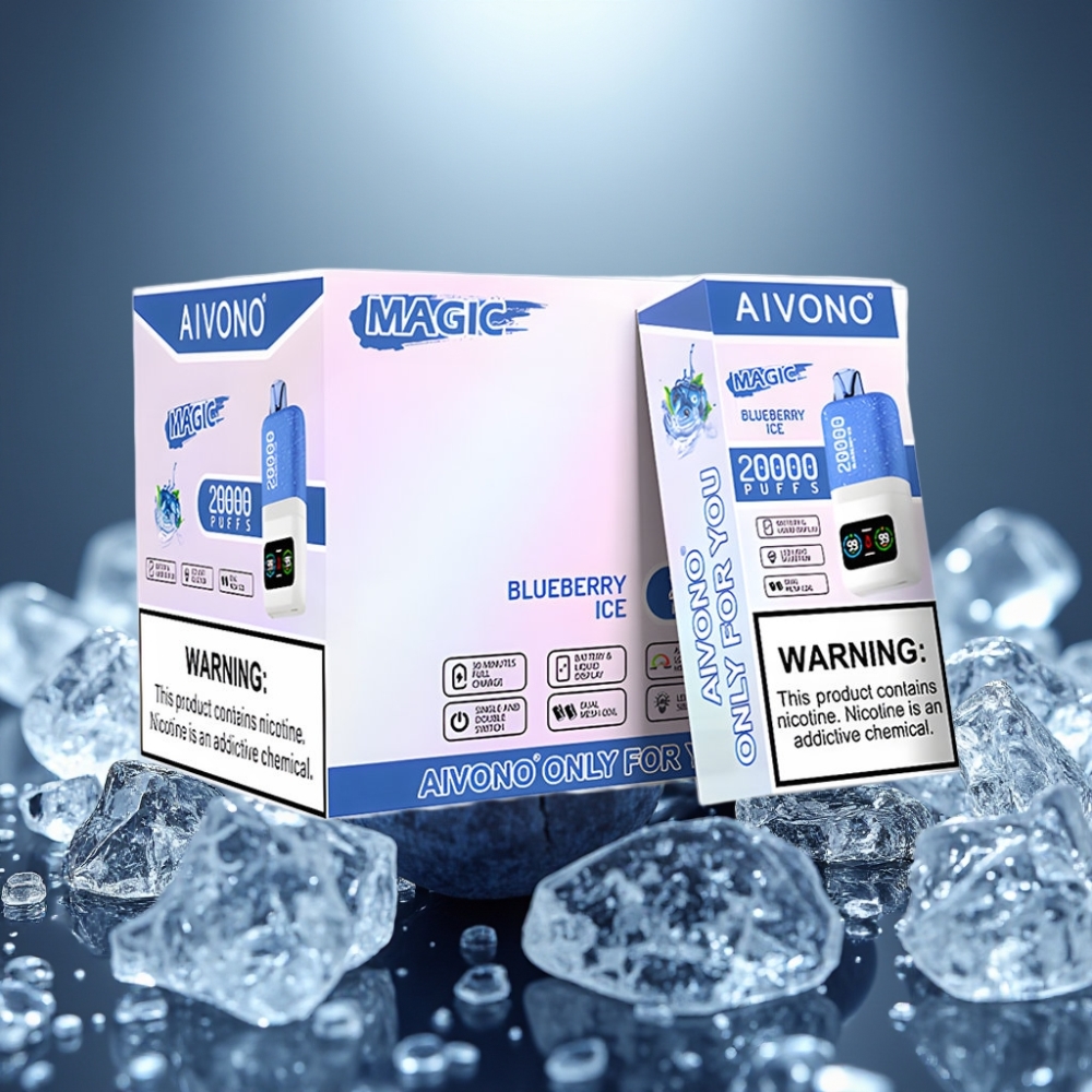 Aivono AIM MAGIC 20000 Puffs Disposable Vape Zemenes ledus ar LCD displeju un Type-C uzlādi