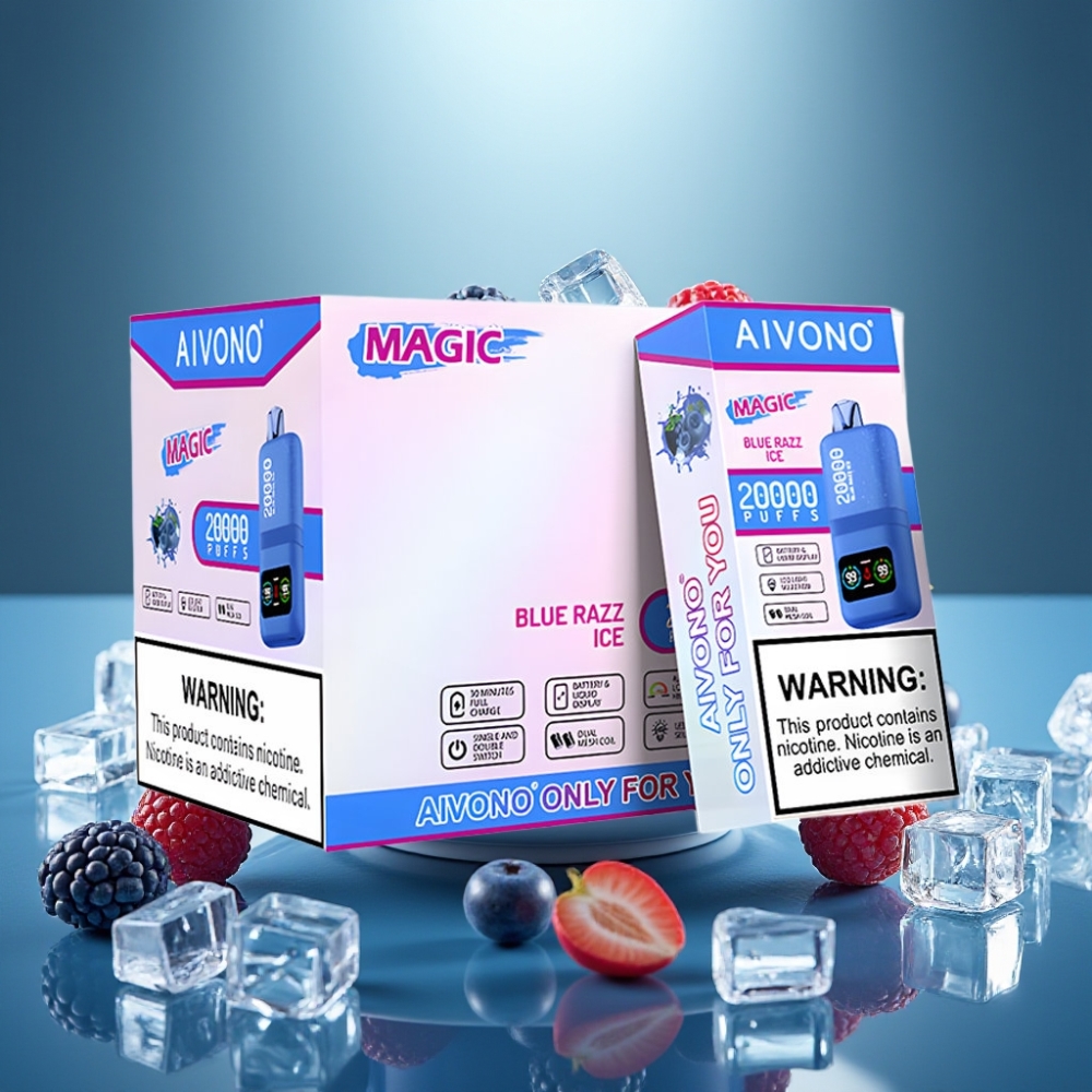 Aivono AIM MAGIC 20000 Puffs Disposable Vape Zilā aveņu ledus ar LCD displeju un Type-C uzlādi