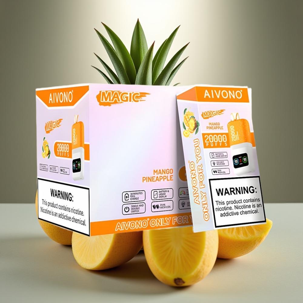 Aivono AIM MAGIC 20000 Puffs Mango-Ananāsu Disposable Vape ar LCD displeju un Type-C uzlādi