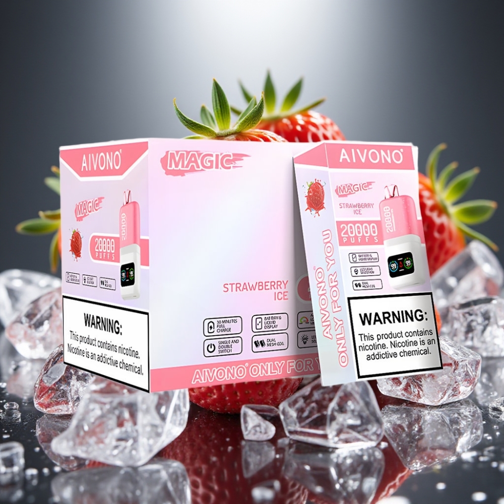 Aivono AIM MAGIC 20 000 Puffs zemeneņu ledus Disposable Vape ar LCD displeju un Type-C uzlādi