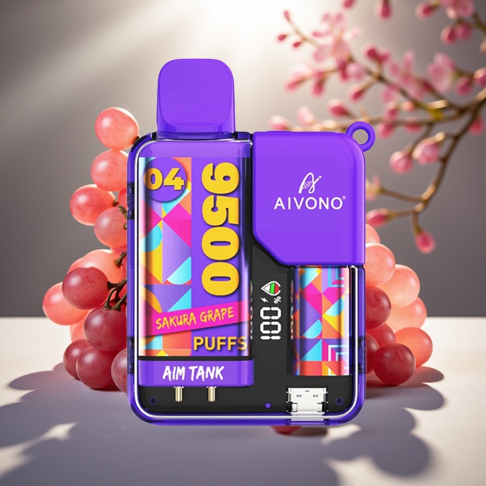 Aivono AIM-TANK 9500 Puffs Sakura Vīnogu Disposable Vape 18ml LCD