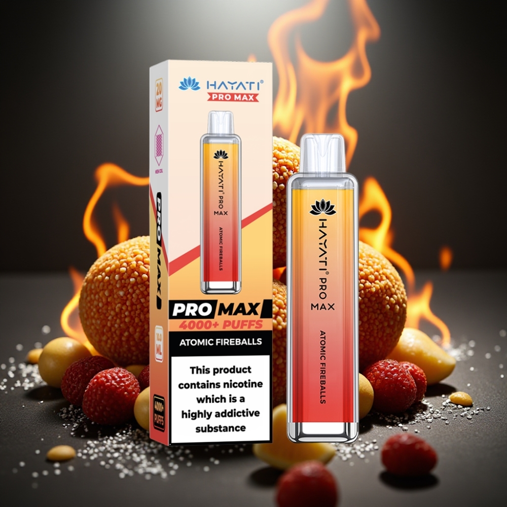 Hayati Pro Max 4000 Puffs Disposable Vape Atomu Uguns Bumbiņas ar LED gaismu un 1400mAh bateriju