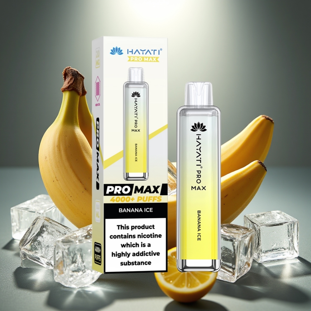 Hayati Pro Max 4000 Puffs Disposable Vape Banānu Ledus ar 1400mAh bateriju un LED gaismu