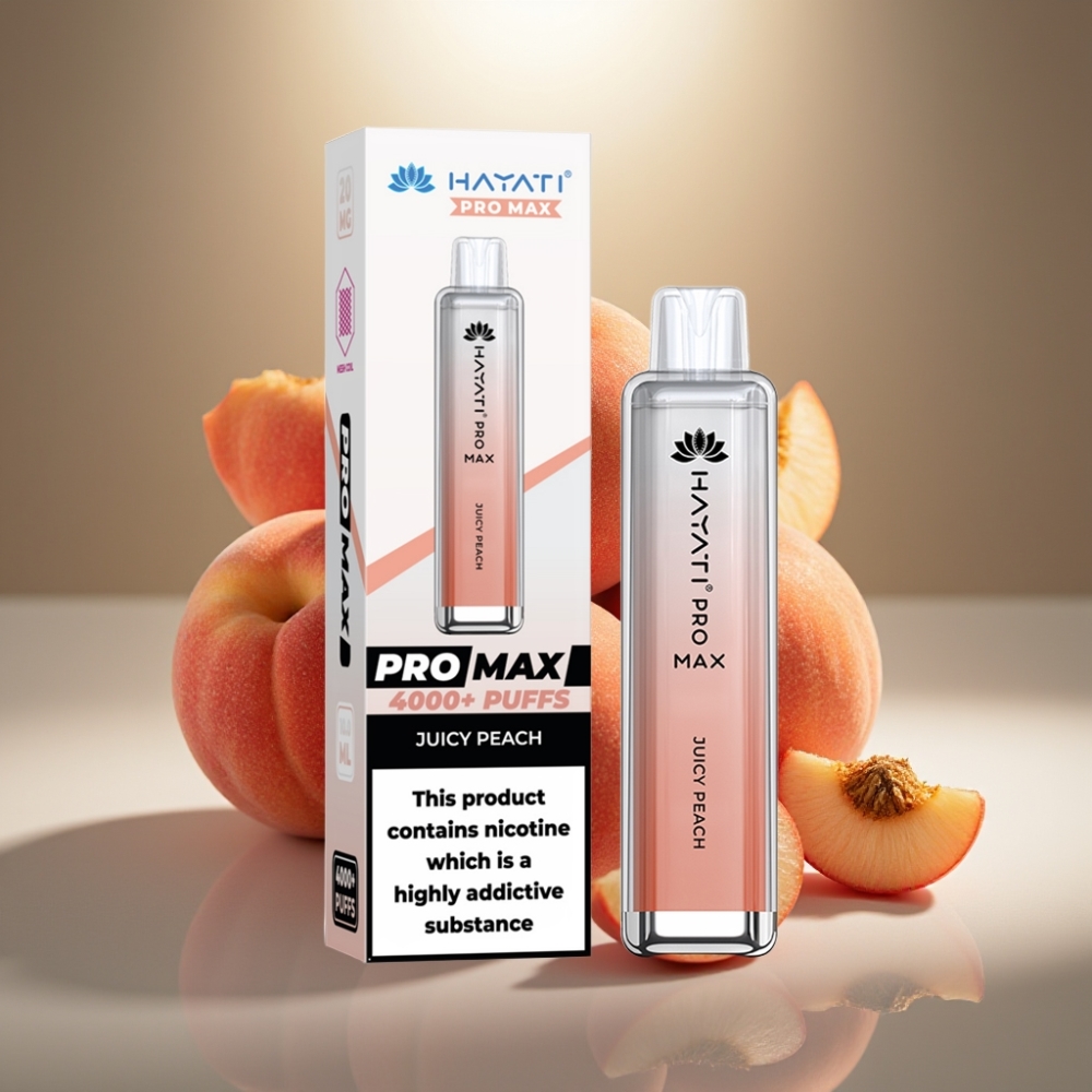 Hayati Pro Max 4000 Puffs Disposable Vape Dzidrs Persiks ar LED Gaismu un 1400mAh Bateriju