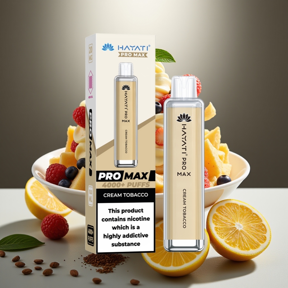 Hayati Pro Max 4000 Puffs Disposable Vape Krējuma Tobāks ar LED gaismu