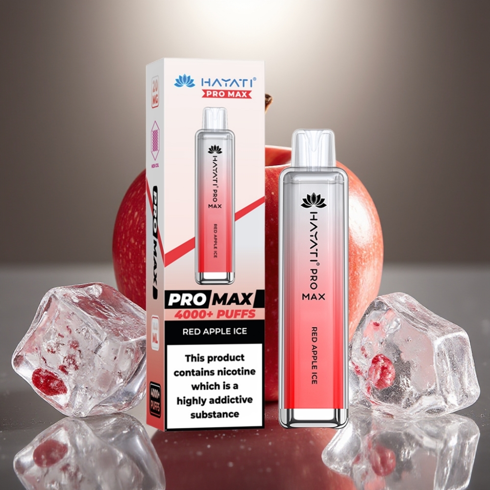 Hayati Pro Max 4000 Puffs Disposable Vape Sarkana ābola ledus ar 1400mAh bateriju