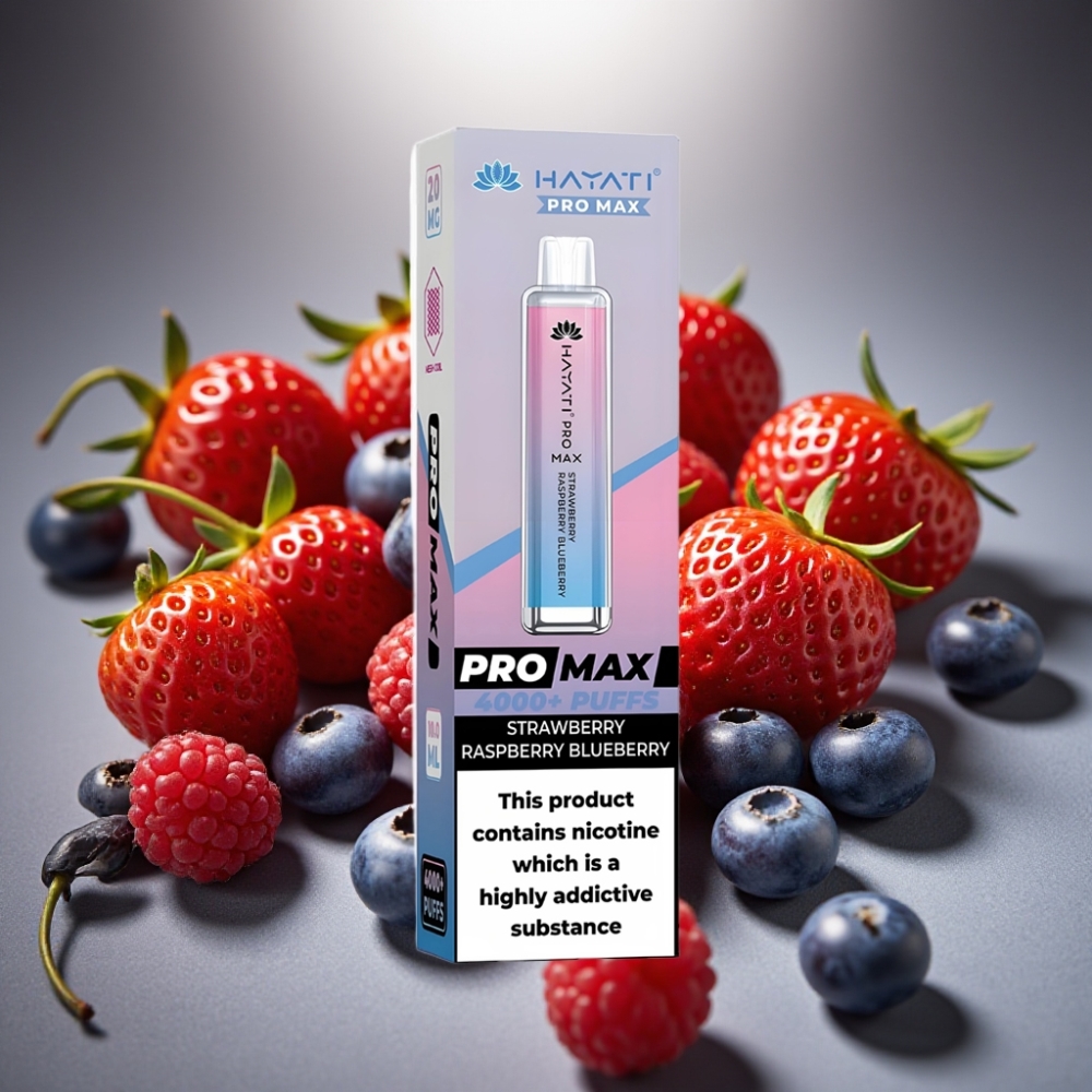 Hayati Pro Max 4000 Puffs Disposable Vape Zemenes Aveņu Mellenes ar 1400mAh bateriju un LED gaismu