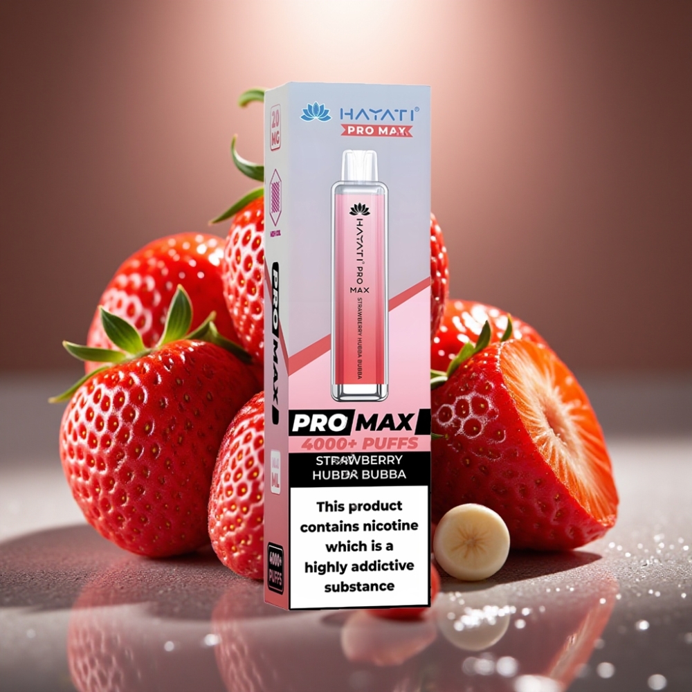 Hayati Pro Max 4000 Puffs Disposable Vape Zemenes Hubba Bubba ar LED gaismu un 1400mAh bateriju
