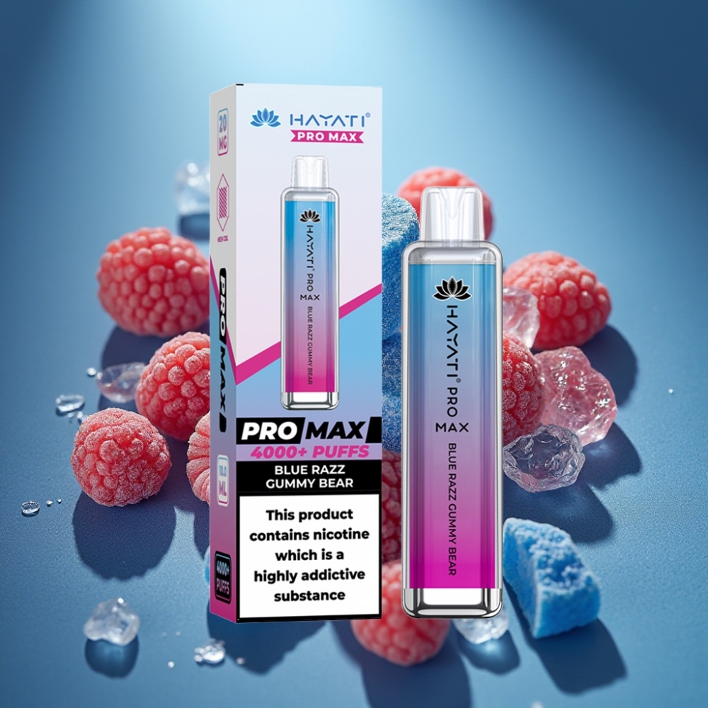 Hayati Pro Max 4000 Puffs Disposable Vape Zilā Aveņu Gumijlāča Garša ar 1400mAh bateriju