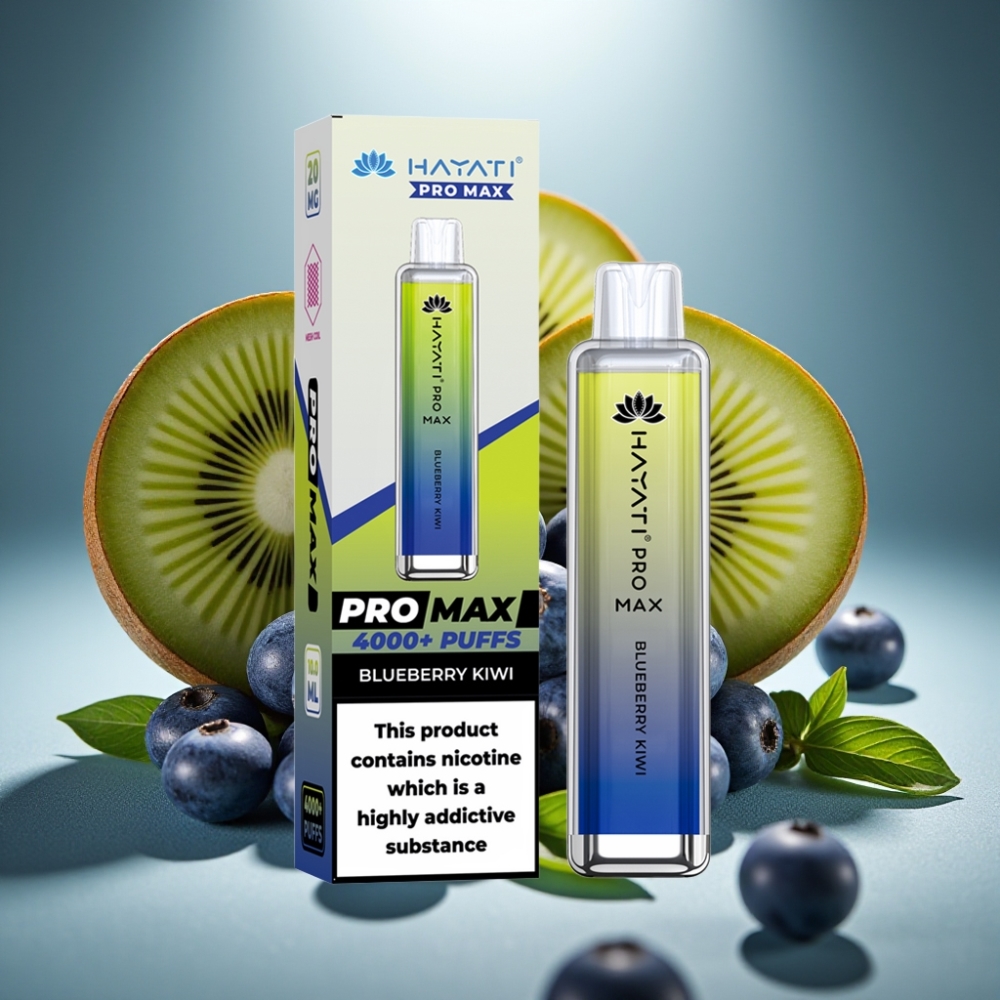 Hayati Pro Max 4000 Puffs Disposable Vape Zilā Aveņu-Kivi, 2ml tvertne, 1400mAh baterija