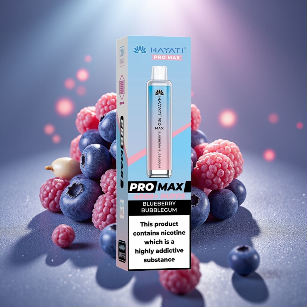 Hayati Pro Max 4000 Puffs Disposable Vape Zilā Mellenes Sķīvīšu Garša, Dual 1.1 Ohm Mesh Coil, 1400mAh