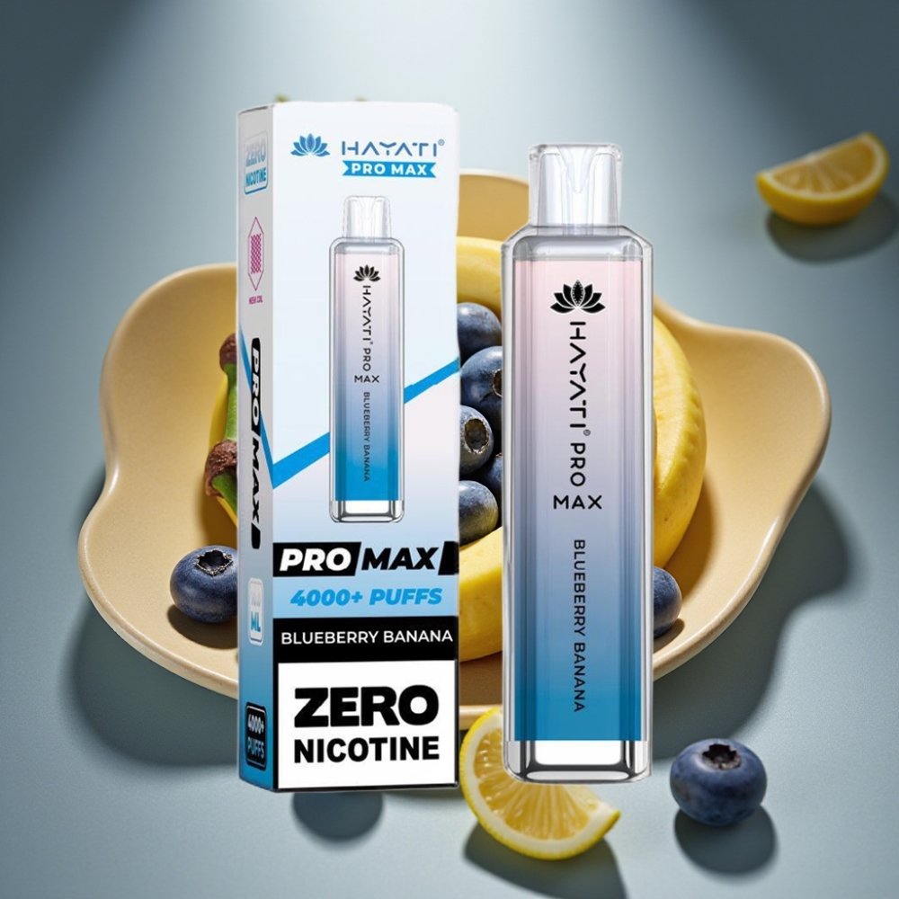 Hayati Pro Max 4000 Puffs Disposable Vape Zilābanānu Melle ar 1400mAh bateriju un LED gaismu