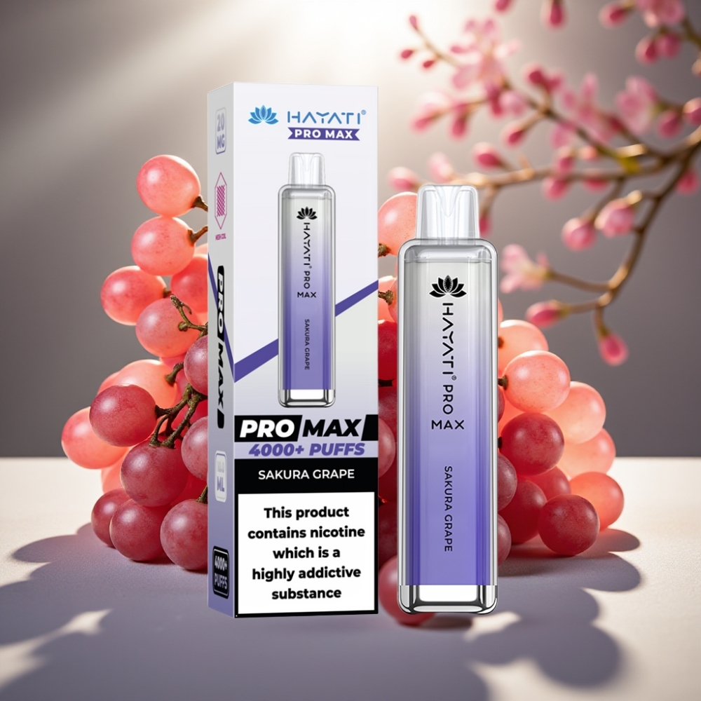 Hayati Pro Max Crystal izskats Sakura Vīnoga 4000 Puffs Disposable Vape