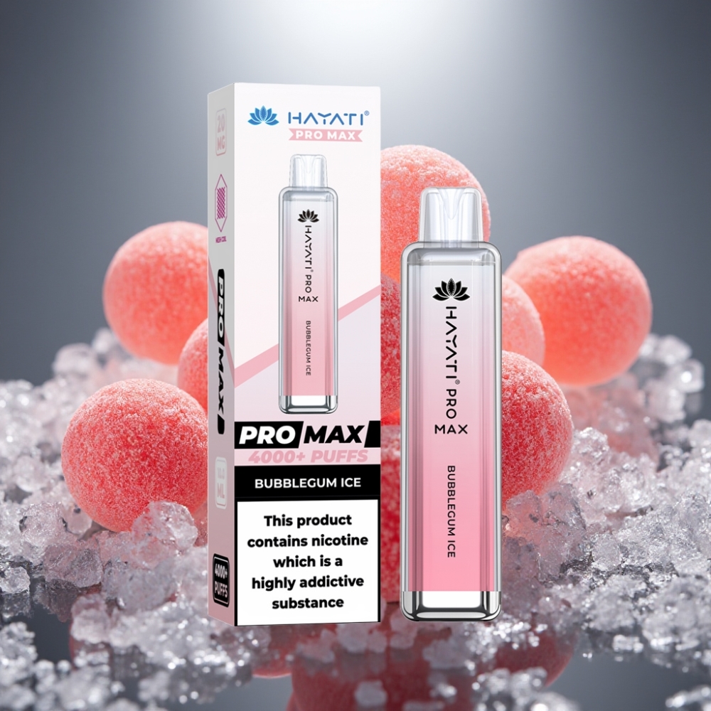 Hayati Pro Max Ledlampa Disposable Vape Bubblegum Ledus ar 4000 Puffs un 1400mAh akumulatoru