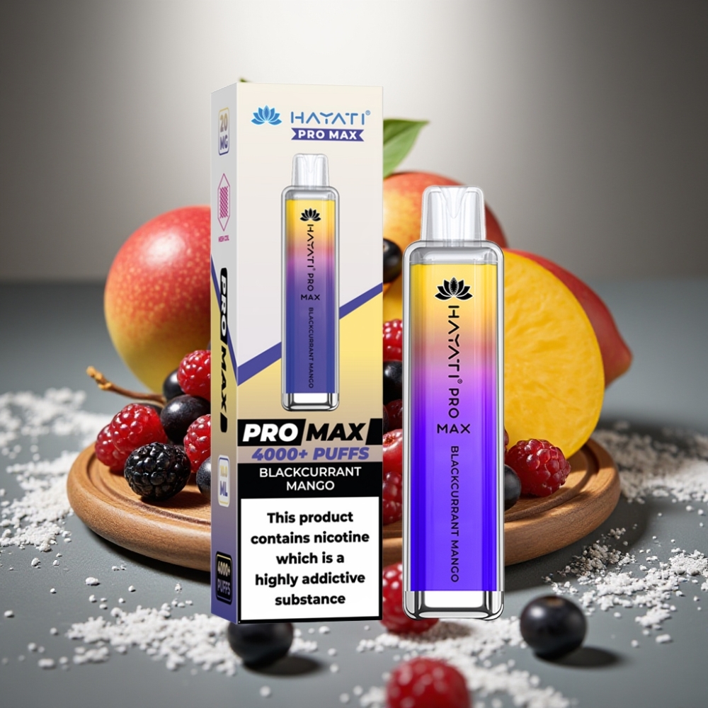 Hayati Pro Max Melnā Upene Mango 4000 Puffs Disposable Vape ar LED Gaismu