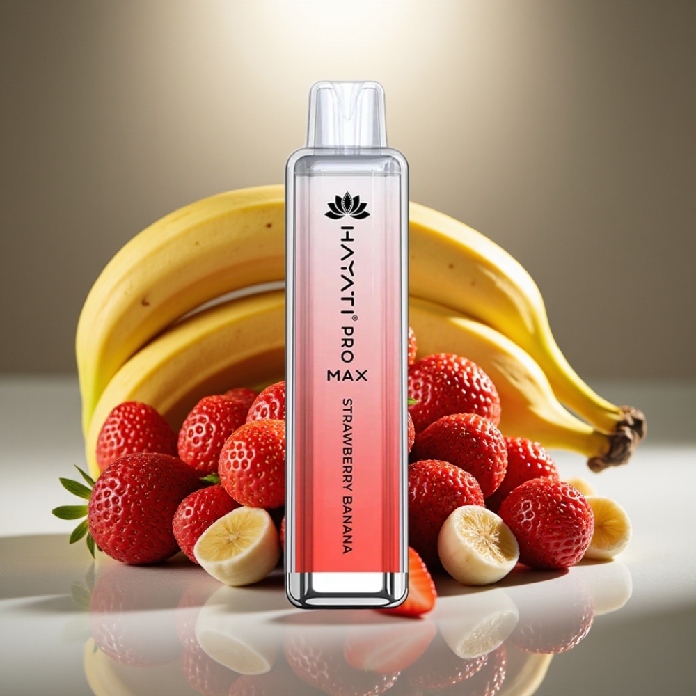 Hayati Pro Max Zemeņu Banānu Disposable Vape ar 4000 piepildījumiem un LED gaismu