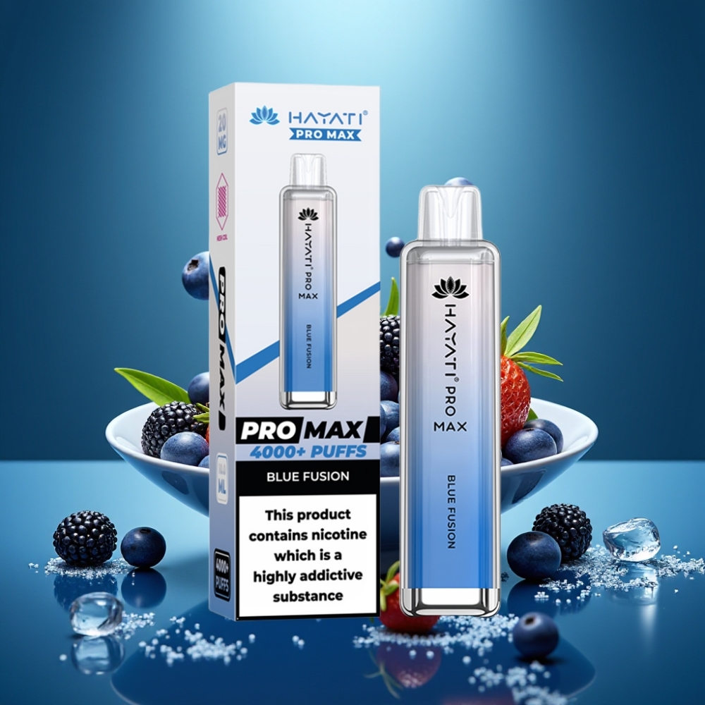 Hayati Pro Max Zilā Fūzija 4000 Puffs Disposable Vape ar LED gaismu