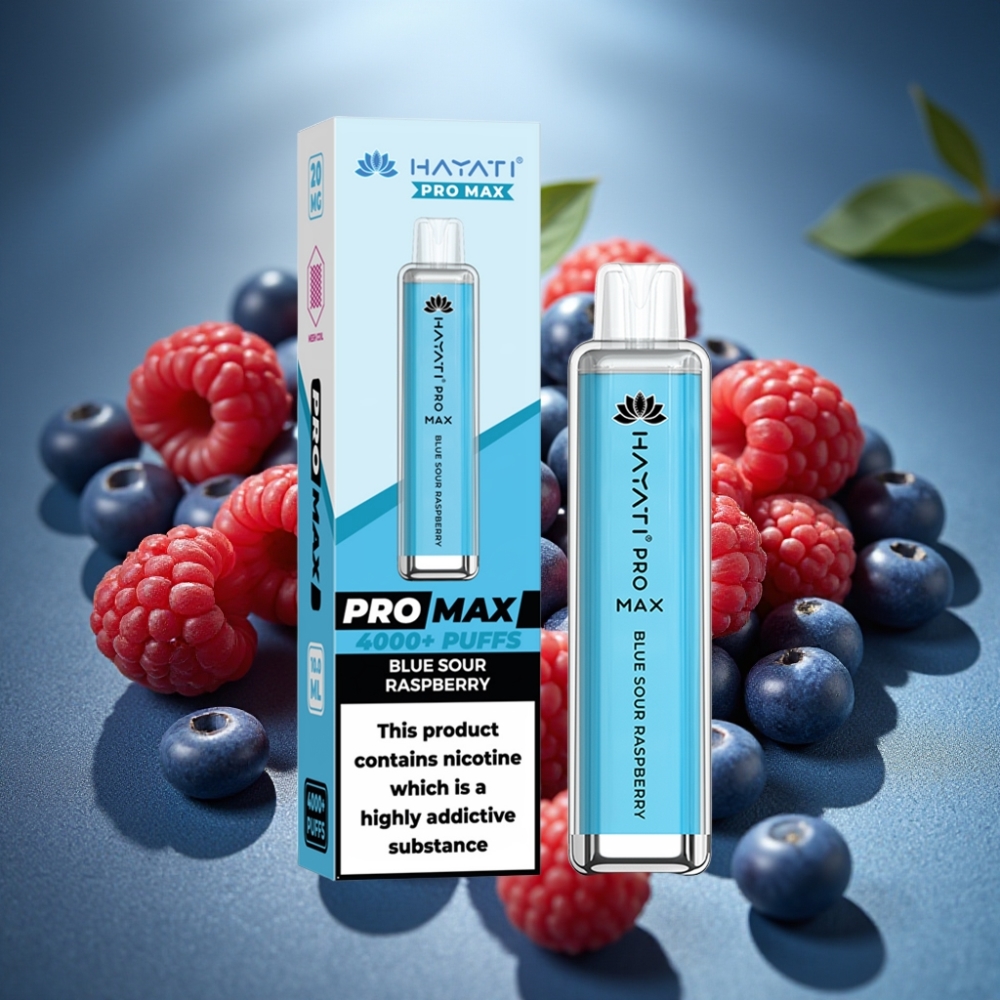 Hayati Pro Max Zilā Skābā Aveņu Disposable Vape ar 4000 Puffiem un 1400mAh bateriju