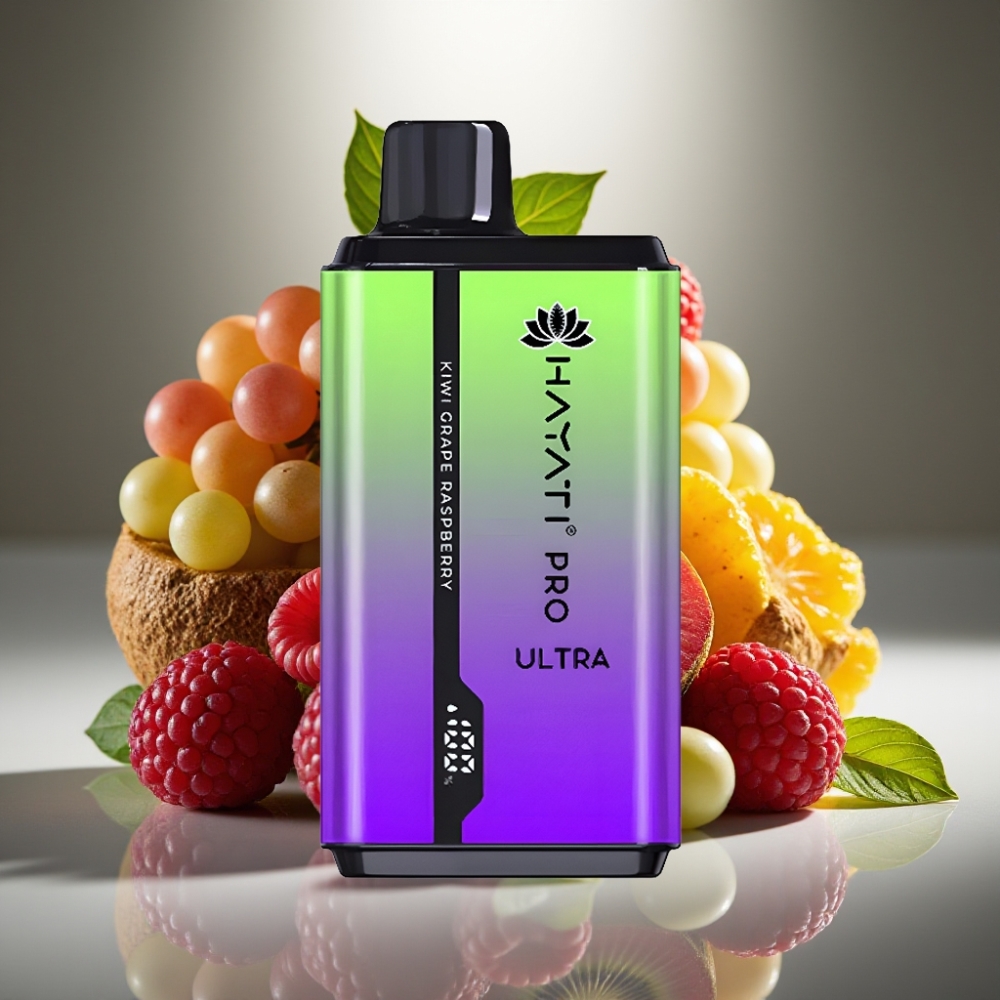 Hayati Pro Ultra 15000 Puffs Disposable Vape 24ml 2% Ķīvi Vīnoga Aveņu