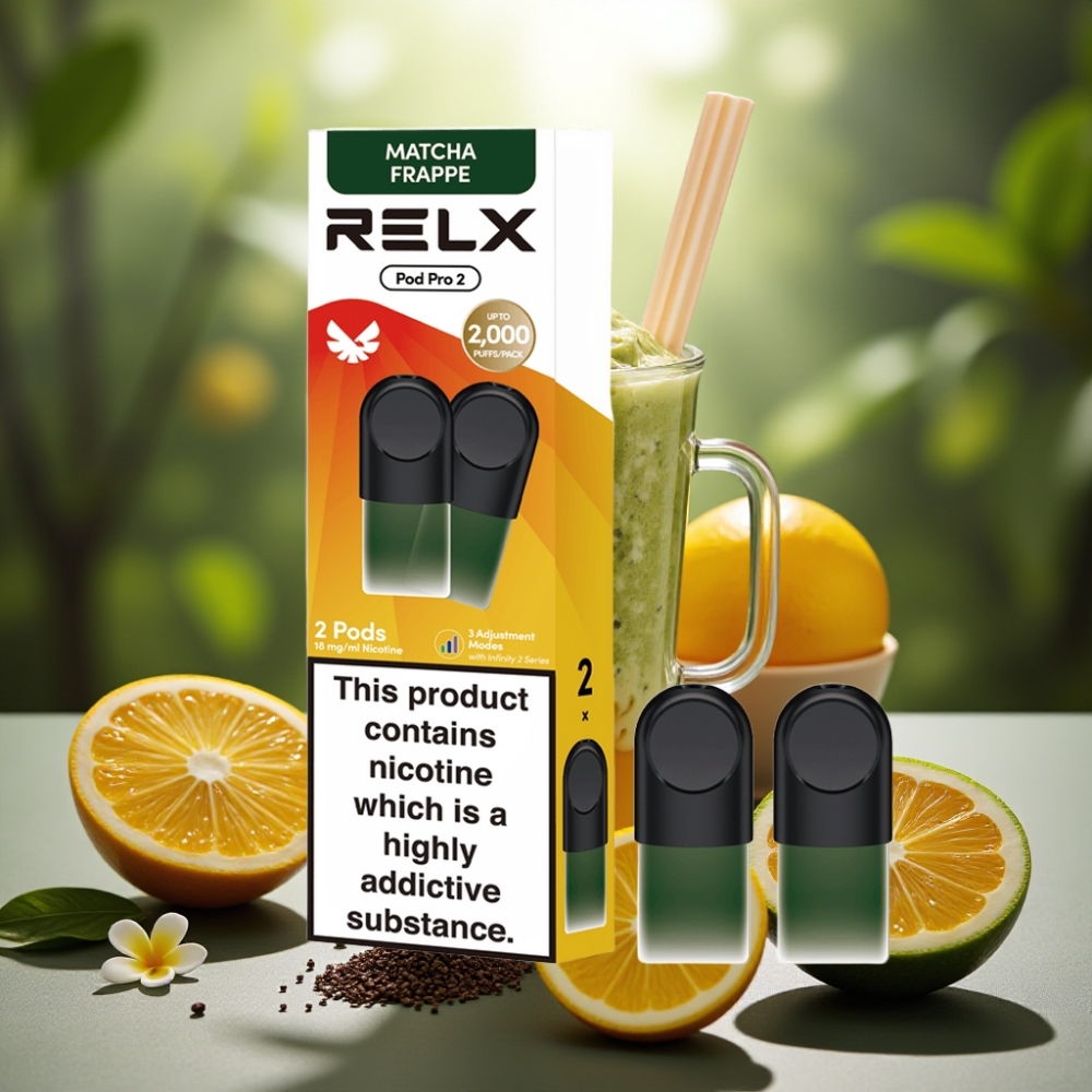 RELX Pod Pro 2 1.8% Nikotīns 600 Pūkšķi Tēja-Matcha Frappe Tēja