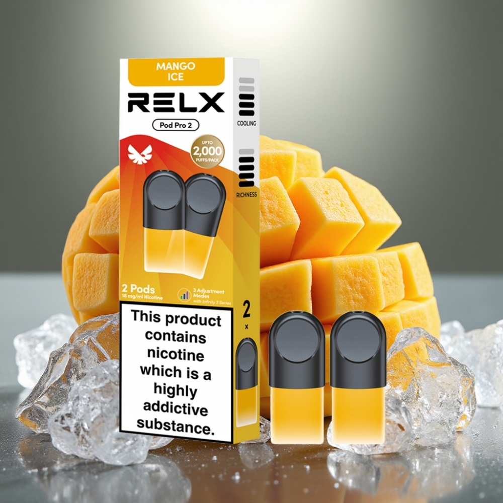 RELX Pod Pro 2 Mango Ledus 1.8% Nikotīns 600 Pūtiens 1.9ml
