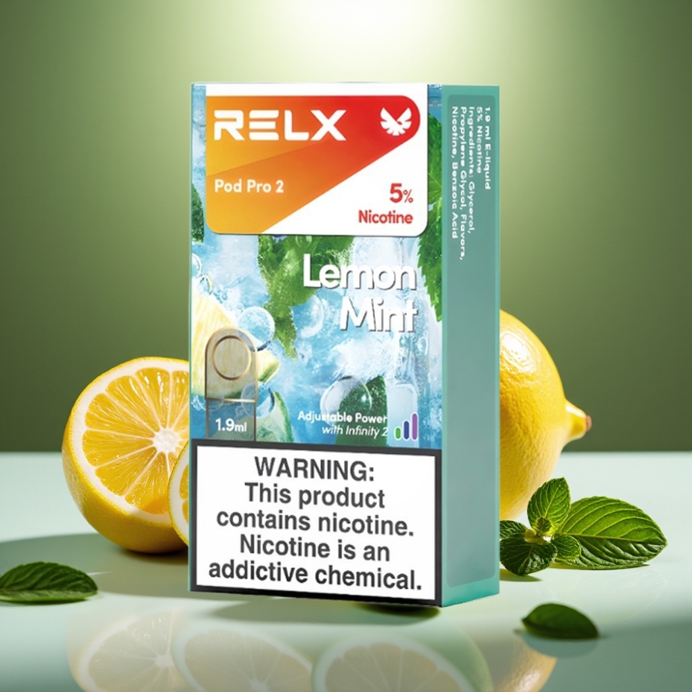 RELX Pod Pro 2 Vape Device Nicotine 5% Citrons Mētra 1.9ml 600 puffs 3 voltage adjustment