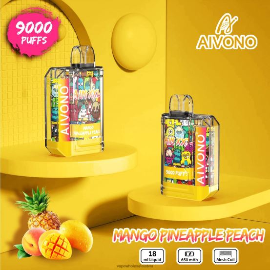 Electronic Cigarette Wholesale Supplier - Aivono AIM XXL 9000 mutes uzlīme caurspīdīga mango ananāsu persiks VZTB649