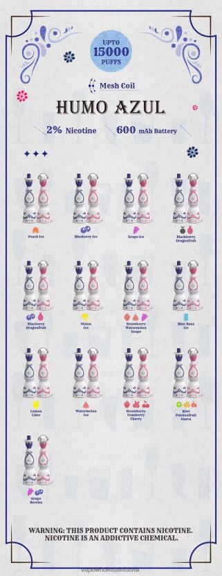 Electronic Cigarette Wholesale Supplier - Humo Azul 15 000 dvesmu 2% vienreizējās lietošanas ZLD8PH94
