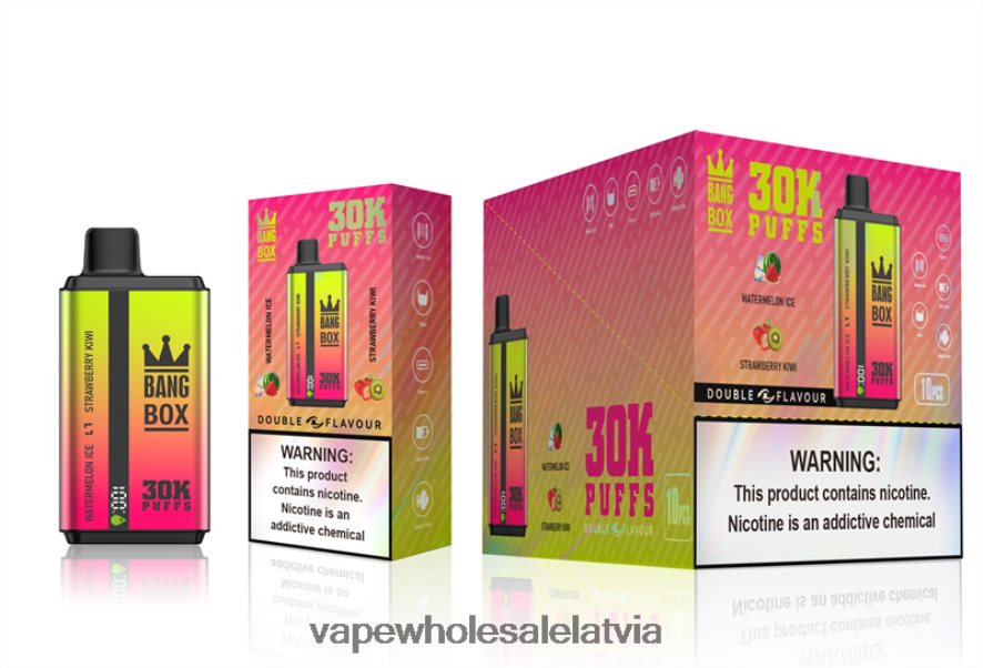 Vienreizējās Lietošanas Vape - Bang Box 30 000 uzpūtienu dubultās garšas arbūzu ledus un zemeņu kivi 862V0862