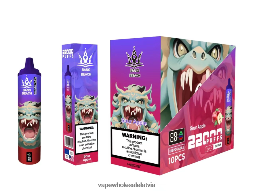 E Cigarette Wholesale - Bang Beach 22000 uzpūtienu viedais ekrāns skābs ābols 862V0813