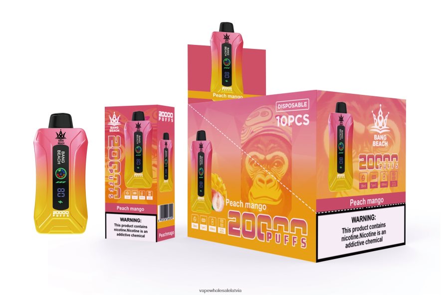 Elektroniskā Cigarete Kubik - Bang Beach 20 000 uzpūtienu viedā ekrāna vape persiku mango 862V082