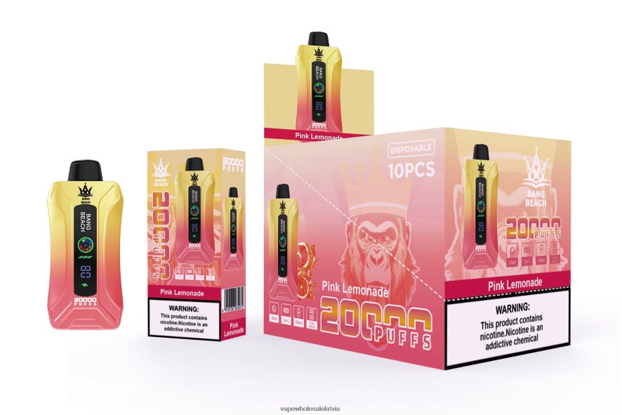 Elektroniska Cigarete Riga - Bang Beach 20 000 uzpūtienu viedā ekrāna vape rozā limonāde 862V084