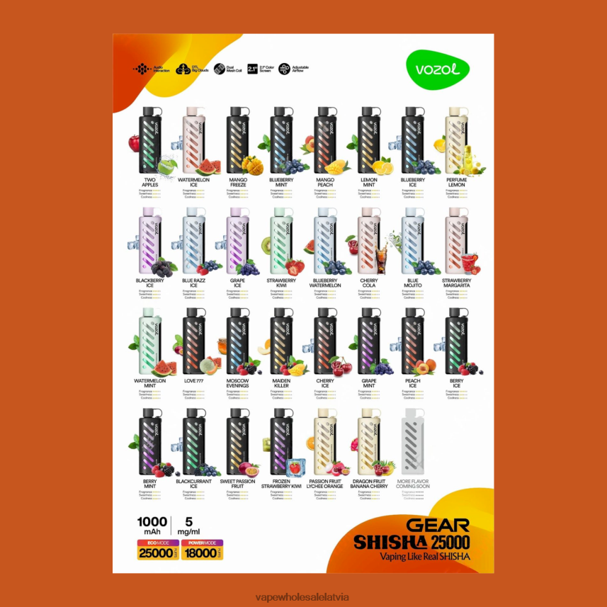 Elektroniskā Cigarete Cena - VOZOL rīks Shisha 25000 multi 28TVPF1